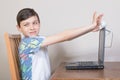 Boy covering his webcam Royalty Free Stock Photo