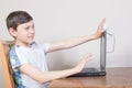 Boy covering his webcam Royalty Free Stock Photo
