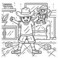 Boy with Cowboy Toy Coloring Page for Kids