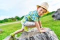 Boy cragsman of five years, training to ascend Royalty Free Stock Photo