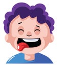 Boy with curly purple hair is craving some food illustration vector