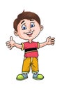 Boy cute cartoon character smiling and spreading hands