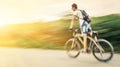 Boy cyclist in traffic on the city roadway Royalty Free Stock Photo