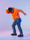 Boy dancing contemporary dance in studio. Breakdancing. Royalty Free Stock Photo
