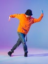 Boy dancing contemporary dance in studio. Breakdancing. Royalty Free Stock Photo