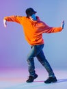 Boy dancing contemporary dance in studio. Breakdancing. Royalty Free Stock Photo