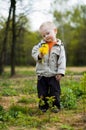 Boy and dandelions