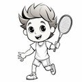 Cartoon Boy Playing Tennis Coloring Pages Royalty Free Stock Photo