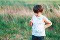 Boy discovered a bug Royalty Free Stock Photo