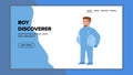 Boy Discoverer Play Game In Space Costume Vector