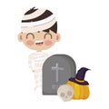 boy disguised as a mummy with icons halloween Royalty Free Stock Photo