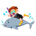 Boy diving with dolphin