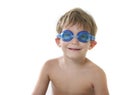 Boy in diving goggles over white Royalty Free Stock Photo