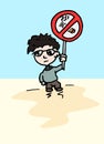 Boy with a do not smoke here sign Royalty Free Stock Photo