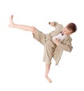 Boy does karate kick Royalty Free Stock Photo