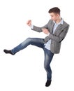 Boy does karate kick Royalty Free Stock Photo