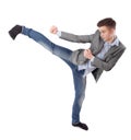 Boy does karate kick Royalty Free Stock Photo