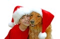 Boy and Dog in Christmas Hats