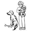 Boy and dog happy love friend vector illustration hand drawing Royalty Free Stock Photo