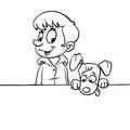 Boy and dog line-art