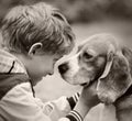 Boy and dog portrait vintage film shoot