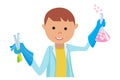 Boy doing chemical experiment. Young scientist. Vector illustration on white Royalty Free Stock Photo