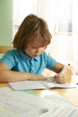 Boy is doing his homework at home during a pandemic Royalty Free Stock Photo