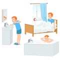 Boy doing his morning routine vector illustration