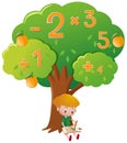 Boy doing math problem under the tree