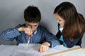 Boy doing maths homework Royalty Free Stock Photo