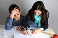 Boy doing maths homework Royalty Free Stock Photo