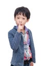 Boy doing a sign plese stop talking Royalty Free Stock Photo