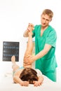 The boy doing treatment exercises in massage room Royalty Free Stock Photo