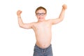 Boy With Downs Syndrome Flexing His Muscles