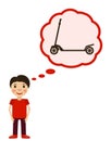 Boy dreams aboit scooter. Children wishes a toy. Royalty Free Stock Photo