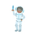 Boy Dressed As Astronaut Holding Toy Spaceship