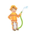 Boy Dressed As Fireman With Hose Royalty Free Stock Photo