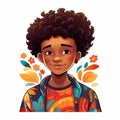 Colorful Anime-inspired Portrait Of African American Boy With Flowers