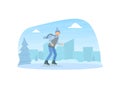 Boy Dressed in Warm Clothing Skating on Rink, Winter Sports Outdoor Activity Vector Illustration Royalty Free Stock Photo