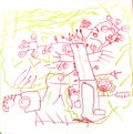 Boy drew robot. children's drawing alien