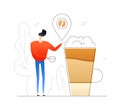 Boy drinking coffee - flat design style colorful illustration