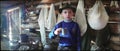 Boy drinking from a large mug Royalty Free Stock Photo