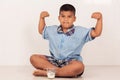 Boy drinking milk and concede Royalty Free Stock Photo