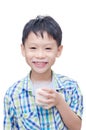 Boy drinking milk over white