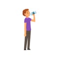 Boy Drinking Water from Plastic Bottle Vector Illustration Royalty Free Stock Photo