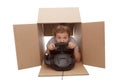 Boy-driver of a cardboard box Royalty Free Stock Photo