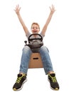 Boy-driver of a cardboard box Royalty Free Stock Photo