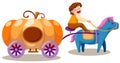 Boy driving pumpkin carriage Royalty Free Stock Photo