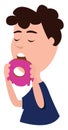 Boy eating donut, illustration, vector Royalty Free Stock Photo