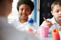 Boy Eating Healthy Packed Lunch In School Cafeteria Royalty Free Stock Photo